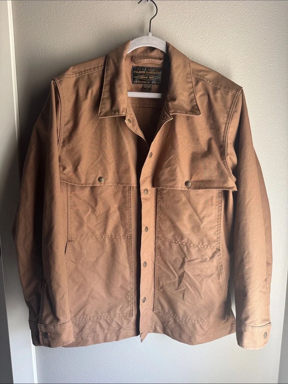 Filson Tan/Brown Tin Cloth Field Jacket - Men's Work Coat, Size XL.